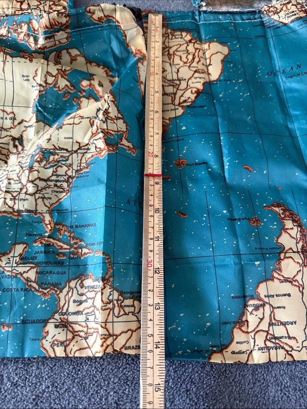 Foldable Map Print Reusable Travel Tote in Teal and Beige Kikkerland